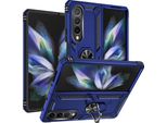 Custodia Per Samsung Galaxy Z Fold 4 5G A Doppio Strato Robusta, Protezione Militare Con Supporto Ad Anello E Supporto Blu