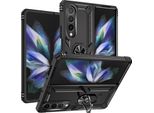 Custodia Per Samsung Galaxy Z Fold 4 5G A Doppio Strato Robusta, Protezione Militare Con Supporto Ad Anello E Supporto Nero