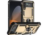 Custodia Per Samsung Galaxy Z Flip 4 5G A Doppio Strato Robusta, Protezione Militare Con Supporto Ad Anello E Supporto Oro