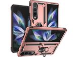 Custodia Per Samsung Galaxy Z Fold 4 5G A Doppio Strato Robusta, Protezione Militare Con Supporto Ad Anello E Supporto Oro Rosa