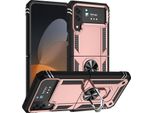 Custodia Per Samsung Galaxy Z Flip 4 5G A Doppio Strato Robusta, Protezione Militare Con Supporto Ad Anello E Supporto Oro Rosa