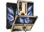 Custodia Per Samsung Galaxy Z Fold 4 5G A Doppio Strato Robusta, Protezione Militare Con Supporto Ad Anello E Supporto Oro