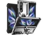 Custodia Per Samsung Galaxy Z Fold 4 5G A Doppio Strato Robusta, Protezione Militare Con Supporto Ad Anello E Supporto Argento