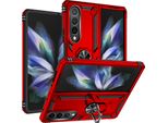 Custodia Per Samsung Galaxy Z Fold 4 5G A Doppio Strato Robusta, Protezione Militare Con Supporto Ad Anello E Supporto Rosso