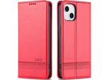 Custodia Per Iphone 14, Portafoglio Con Chiusura Magnetica E Supporto, Custodia Flip In Pelle Rosa Caldo