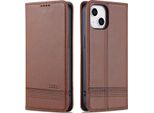 Custodia Per Iphone 14, Portafoglio Con Chiusura Magnetica E Supporto, Custodia Flip In Pelle Caffè