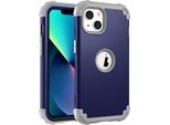 Custodia Per Iphone 14 Plus Hybrid 3In1 Pc E Tpu Antiurto, Custodia Resistente Blu Scuro