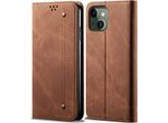 Custodia Per Iphone 14 Plus, Custodia A Portafoglio In Pelle Con Chiusura Magnetica E Supporto Marrone