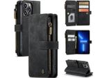 Custodia In Pelle Per Iphone 14 Pro Max, Custodia In Finto Cuoio Con Cerniera, Chiusura Magnetica, Tasca Per Carte, Supporto, Custodia A Portafoglio Nera