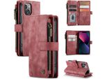 Custodia In Pelle Per Iphone 14, Custodia Con Cerniera In Finto Cuoio, Chiusura Magnetica, Tasca Per Carte, Supporto, Custodia A Portafoglio Rosso