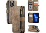 Custodia In Pelle Per Iphone 14 Pro Max, Custodia In Finto Cuoio Con Cerniera, Chiusura Magnetica, Tasca Per Carte, Supporto, Custodia A Portafoglio Marrone
