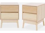 Set 2 Comodini Con 2 Cassetti, Marrone Naturale