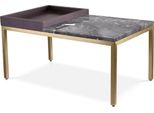 Tavolino Casa Padrino Ottone / Marrone / Grigio 70 X 40 X H. 35 Cm - Tavolino Rettangolare In Ottone Con Impiallacciatura In Noce E Piano In Marmo - Mobili Soggiorno - Mobili - Arredamento