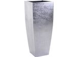 Vivanno Vaso Da Fiori In Fibra Di Vetro Linea Colonna, Effetto Foglia D'argento Lucido - 40X40X100 Cm