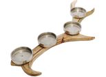 Portacandele Mango Geweih 56 Cm - 4 Piastre Per Candele In Alluminio - Legno