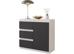 Furnica - Mikel - Cassettiera / Credenza Con 3 Cassetti E 1 Anta - Bianco Opaco / Grigio Antracite H75Cm L80Cm P35Cm