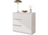 Furnica - Mikel - Cassettiera / Credenza Con 3 Cassetti E 1 Anta - Bianco Opaco H75Cm L80Cm P35Cm