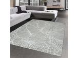 Tappeto Da Salotto Recycle Con Disegno A Foglie Effetto Alto-Basso In Grigio Crema Dimensioni - 120X170 Cm
