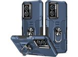 Oppo A57 Custodia, Doppio Strato Robusto Anello Armatura Supporto Stand Custodia Protettiva Per Oppo A57 5G/4G Blu