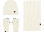Set Di Sciarpa, Berretto E Guanti In Maglia Invernale, Cappello, Sciarpa E Guanti Morbidi Ed Elasticizzati Per Uomo E Donna, In Lana Bianca
