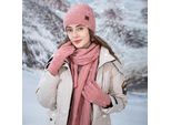 Set Di Sciarpa, Berretto E Guanti In Maglia Invernale, Cappello, Sciarpa E Guanti Morbidi Ed Elasticizzati Per Uomo E Donna, Rosa