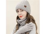 Set Di Sciarpa, Berretto E Guanti In Maglia Invernale, Morbido Cappello, Sciarpa E Guanti Elasticizzati Per Uomo E Donna, Grigio Chiaro