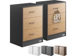 Casaria® Comodino Set Da 2 54X39X28Cm In Legno 3 Cassetti Camera Letto Tavolino Da Notte Comodini Antracite