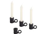 Elegante Portacandele Decorativo Di Circa 4,5 Cm In Set Da 4 In Metallo Nero Con Manico - Per Candele A Bastoncino