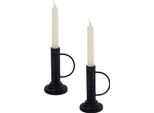 Elegante Portacandele Decorativo Di Circa 15 Cm In Set Da 2 In Metallo Nero Con Manico - Per Candele A Bastoncino