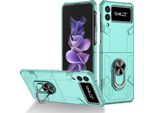 Custodia Galaxy Z Flip3, Pc Rigido Robusto, Custodia Antiurto Con Supporto Ad Anello E Supporto Per Samsung Galaxy Z Flip 3 5G Blu