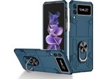 Custodia Galaxy Z Flip3, Pc Rigido Robusto, Custodia Antiurto Con Supporto Ad Anello E Supporto Per Samsung Galaxy Z Flip 3 5G Blu Scuro