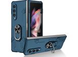 Custodia Galaxy Z Fold3, Pc Rigido Robusto, Custodia Antiurto Con Supporto Ad Anello E Supporto Per Samsung Galaxy Z Fold 3 5G Blu Scuro