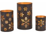 Set Di 3 Lanterne In Nero - Motivo. Schneeflocke - Metallo / Ca. 20, 15, 13 Cm