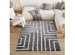 Tappeto Soggiorno Camera Da Letto Pelo Alto Shaggy Pelo Lungo Grigio Design Moderno 80 X 150 Cm