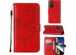 Redmi Note 11 Pro Case, Butterfly Relief Flip Custodia In Pelle Con Slot Per Schede E Stand Per Xiaomi Redmi Note 11 Pro 5G / 4G Rosso