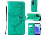 Xiaomi Poco M3 Pro 5G Case, Butterfly Relief Flip Custodia In Pelle Con Tasche Per Schede E Stand Per Xiaomi Redmi Note 10 5G / Poco M3 Pro 5G Verde