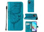 Redmi 10 Case, Butterfly Embossing Flip Leather Card Holder Custodia Protettiva In Pelle Con Supporto Per Xiaomi Redmi 10 / 10 Prime Blue