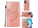 Redmi 10 Case, Butterfly Embossing Flip Leather Card Holder Custodia Protettiva In Pelle Con Stand Per Xiaomi Redmi 10 / 10 Prime Rose Gold