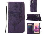 Redmi Note 10S Case, Farfalla Rilievo Flip Custodia In Pelle Con Slot Per Schede E Stand Per Xiaomi Redmi Note 10S / Note 10 4G Viola