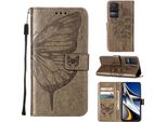 Redmi K50 Case, Butterfly Embossing Flip Leather Card Holder Custodia Protettiva In Pelle Con Stand Per Xiaomi Redmi K50 / K50 Pro Grigio