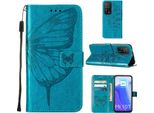 Xiaomi Poco M3 Pro 5G Case, Farfalla Rilievo Flip Custodia In Pelle Con Tasche Per Schede E Stand Per Xiaomi Redmi Note 10 5G / Poco M3 Pro 5G Blu