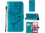 Redmi Note 10S Case, Farfalla Rilievo Flip Custodia In Pelle Con Slot Per Schede E Stand Per Xiaomi Redmi Note 10S / Note 10 4G Blu
