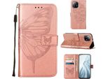 Xiaomi Mi 11 Case, Butterfly Embossing Flip Leather Card Holder Custodia Protettiva In Pelle Con Stand Per Xiaomi Mi 11 Rose Gold