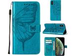 Iphone Xs Case, Butterfly Relief Flip Custodia In Pelle Con Slot Per Schede E Stand Per Iphone X / Iphone Xs Blu