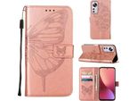 Xiaomi 12 Pro Case, Butterfly Embossing Flip Leather Card Holder Custodia Protettiva In Pelle Con Stand Per Xiaomi 12 Pro Rose Gold