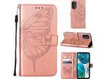 Moto G52 Case, Butterfly Relief Flip Custodia In Pelle Con Slot Per Schede E Stand Per Motorola Moto G52 Rose Gold