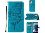Moto G51 5G Case, Butterfly Embossed Flip Leather Card Holder Custodia Protettiva In Pelle Con Supporto Per Motorola Moto G51 5G Blue
