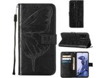 Xiaomi 11T Pro Case, Butterfly Relief Flip Custodia In Pelle Con Slot Per Schede E Stand Per Xiaomi 11T／11T Pro 5G Nero