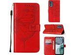 Moto G62 5G Case, Butterfly Relief Flip Custodia In Pelle Con Slot Per Schede E Stand Per Motorola Moto G62 5G Rosso