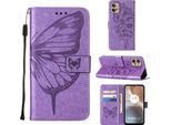 Moto G32 Case, Butterfly Relief Flip Custodia In Pelle Con Slot Per Schede E Stand Per Motorola Moto G32 Purple